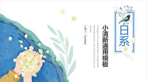 Téléchargez le modèle PPT pour le rapport d'activité japonais Mini Fresh avec fond aquarelle et fleur à la main
