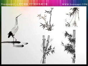 Descărcați 9 materiale PPT în stil chinezesc pentru macara din bambus cu cerneală și spălare