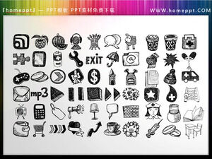 60 kolorowych, ręcznie rysowanych materiałów ikon PPT