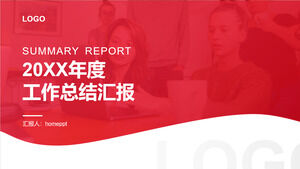 Pobierz szablon PPT dla czerwonego rocznego raportu podsumowującego pracę przedstawiającego pochodzenie pracowników