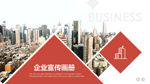 Baixe o modelo PPT para o folheto promocional da empresa vermelha no contexto da arquitetura urbana