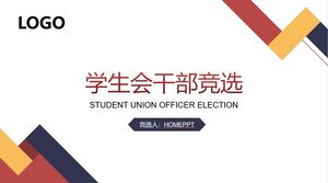 Basit kırmızı, sarı ve mavi arka plana sahip öğrenci birliği kadrolarının seçim kampanyası için PPT şablonunu indirin