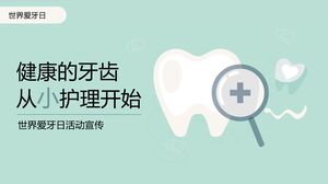 Modelo do PowerPoint - promoção do Dia Mundial dos Dentes em estilo de ilustração verde fresco