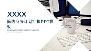 簡化的商業計劃報告PPT模板-深藍灰白-電腦鍵盤咖啡