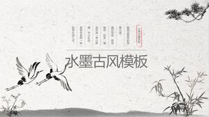 インクとウォッシュの松の枝、竹、鶴の背景を持つ古典的な中国風のPPTテンプレート