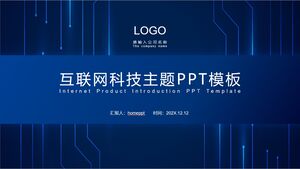 Modelo PPT de relatório de negócios de estilo tecnológico com fundo de linha de luz azul fluindo