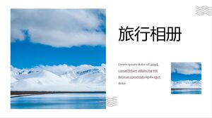 Modelo PPT para álbum de viagens com montanhas cobertas de neve e fundo de lagos