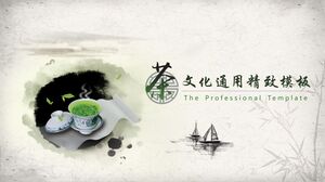 Grüner Tee-Hintergrund auf der Bildrolle, Teekultur im Tintenstil, universelle und exquisite PPT-Vorlage