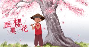 Un ragazzo che suona il flautoUn ragazzo che suona il flauto sotto un albero con lo sfondo del modello PPT di promozione turistica "Drunk Sakura"sotto un albero con lo sfondo del modello PPT di promozione turistica "Drunk Sakura"