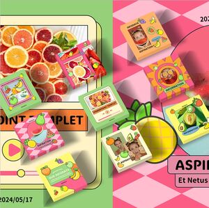 PPT-Vorlage für kleine quadratische Karten mit Blumen- und Fruchtgeschmack