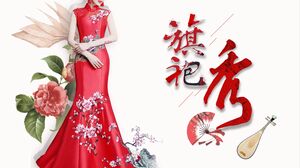 Modello PPT "Qipao Show" di sfondo rosso Qipao squisito