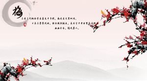 Imagem de fundo vermelho chinês estilo ameixa flor PPT