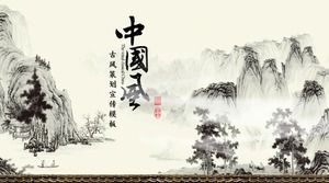 Ink and wash landscape chinese style work summary report ppt template