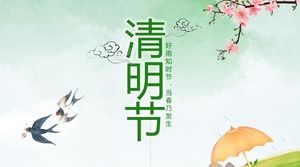 복숭아 꽃 삼키기 봄 스타일 작은 신선한 중국 스타일 Qingming 축제 ppt 템플릿