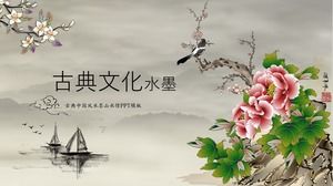 Peonía rama pájaro cultura clásica tinta informe de resumen de estilo chino plantilla ppt