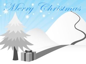 圣诞礼物从雪山动画的顶部滑下来-圣诞节贺卡ppt模板