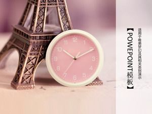 Torre Eiffel reloj rosa cálido plantilla ppt