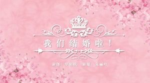 ピンクのロマンチックな桜の背景を持つ結婚式のアルバムのPPTテンプレート