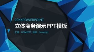 PPT-Vorlage der Geschäftspräsentation auf blauem festem Polygonhintergrund