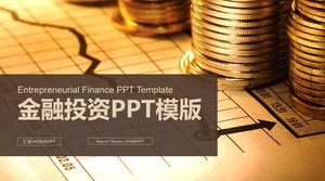 Modelo de PPT de investimento financeiro com gráfico de dados e fundo de moeda
