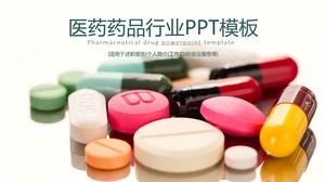 Template PPT industri farmasi dengan latar belakang pil dan kapsul