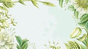 2つの緑の水彩画植物PPT背景画像