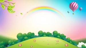 Мультфильм радужный лес воздушный шар PPT фоновый рисунок