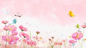 粉色唯美水彩蝴蝶蜻蜓花PPT背景图片