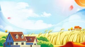 Dos dibujos animados campo de trigo cabaña PPT imágenes de fondo
