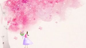 美丽的樱花树下的女孩的PPT背景图片