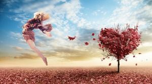 아름다운 소녀 떨어지는 나뭇잎 PPT 배경 그림