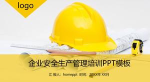 PPT template of enterprise safety production management training with hard hat background