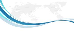 蓝色优雅曲线和世界地图的PPT背景图片