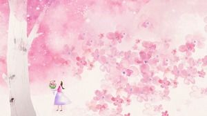 兩張粉色唯美手繪櫻花PPT背景圖片