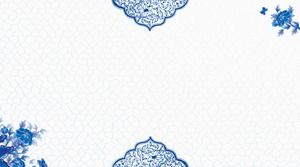 أربع صور خلفية زرقاء وبيضاء على النمط الصيني PPT