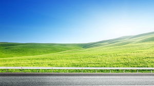 Gambar latar belakang PPT langit biru dan rumput awan putih di samping jalan raya