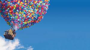 蓝天白云气球飞行房的PPT背景图片