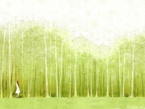磨砂素材彩繪森林人物PPT背景圖片