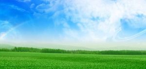 Langit biru dan awan putih gambar latar belakang PPT rumput hijau