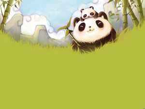 綠色竹林的大熊貓和小熊貓的PPT背景圖片