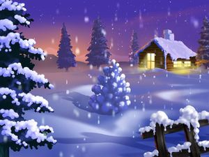 PPT background picture of the log cabin in the snow