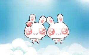 Image d'arrière-plan PPT de deux lapins mignons de bande dessinée