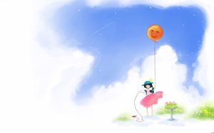 Mavi gökyüzü ve beyaz bulutlar altında balon düştü kız PPT arka plan resmi