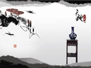 Un insieme delle immagini classiche del fondo di stile cinese PPT del fondo cinese della pittura dell'inchiostro