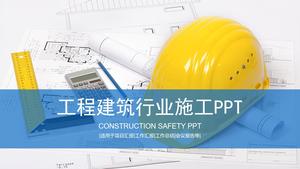قالب PPT لإدارة سلامة البناء مع خلفية رسومات هندسية لخوذة الأمان