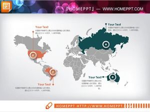 緑灰色オレンジ3色の世界地図PPTチャート