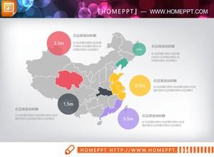 彩色平板中國地圖PPT圖表