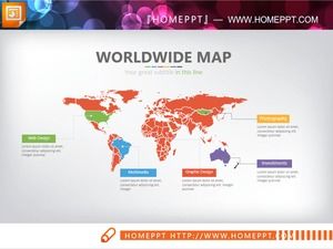 多色世界地图PPT图表