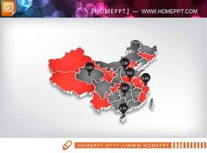 Kırmızı ve siyah renk stereoskopik Çin haritası PPT grafik