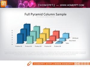 Gráfico de histograma PPT tridimensional de cores requintadas